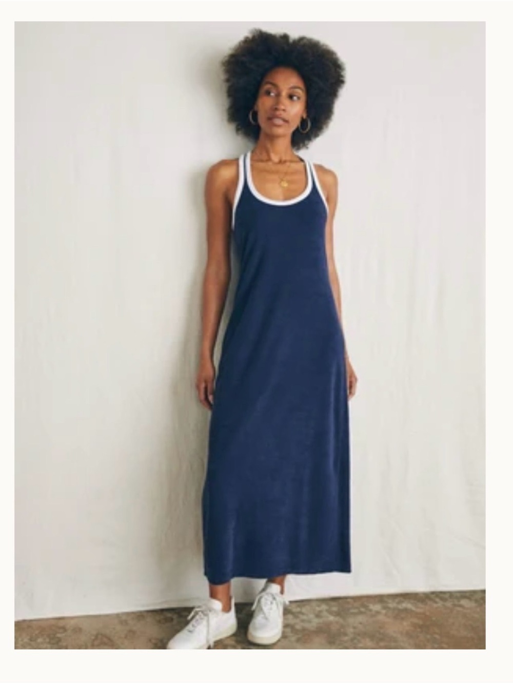 Faherty Navy Terry Cloth Maxi Dress with White Trim